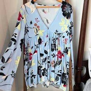 Blue and Floral Free People Top, in size medium